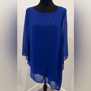 NWOT Blue Sheer Lined Asymmetrical Top Size 0 (US Size 4)
